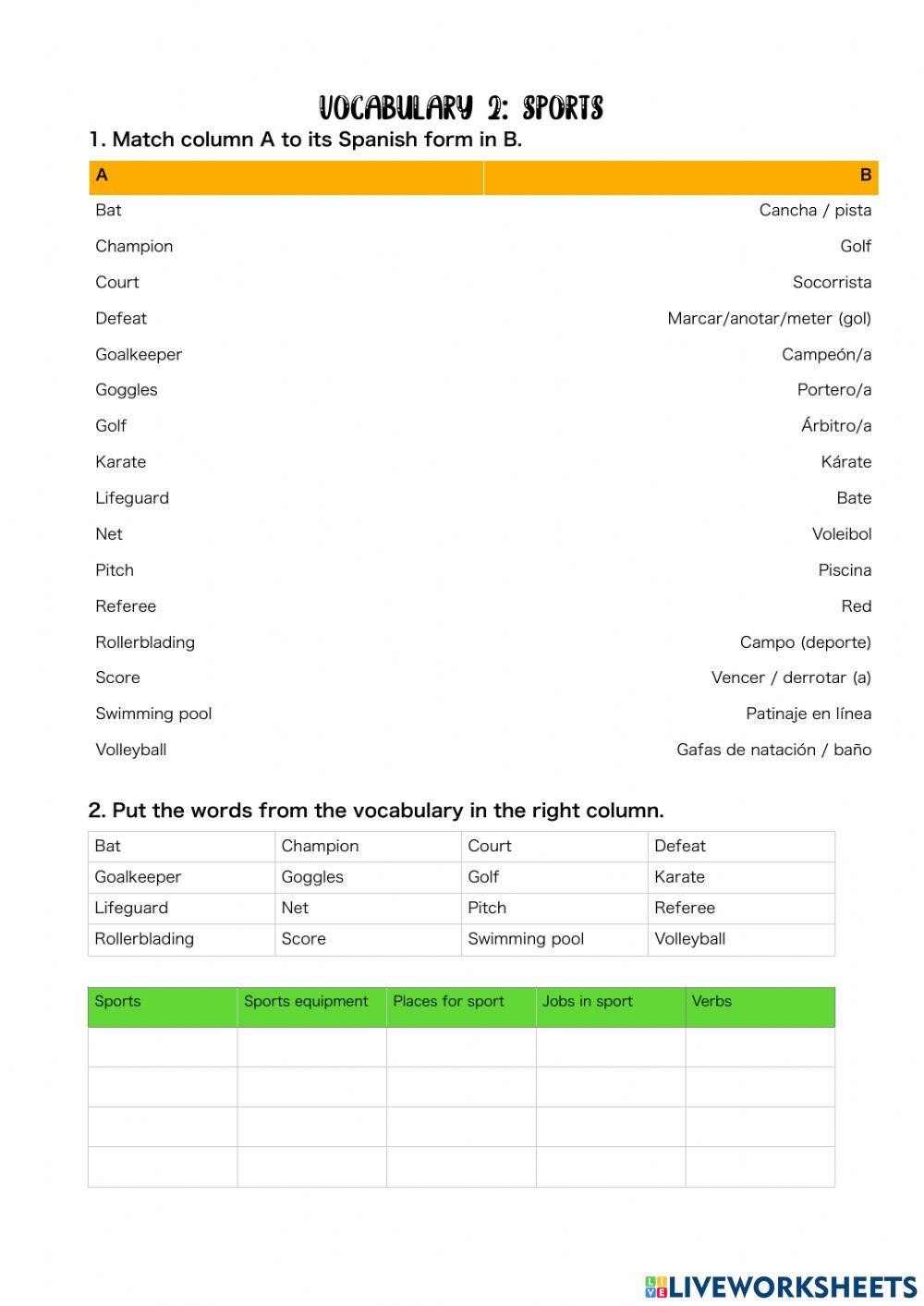 Vocabulary 2 sports and films