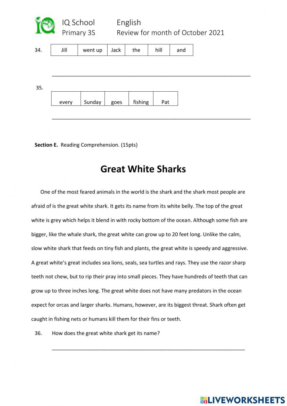 P3S English Monthly Review for the Month of October