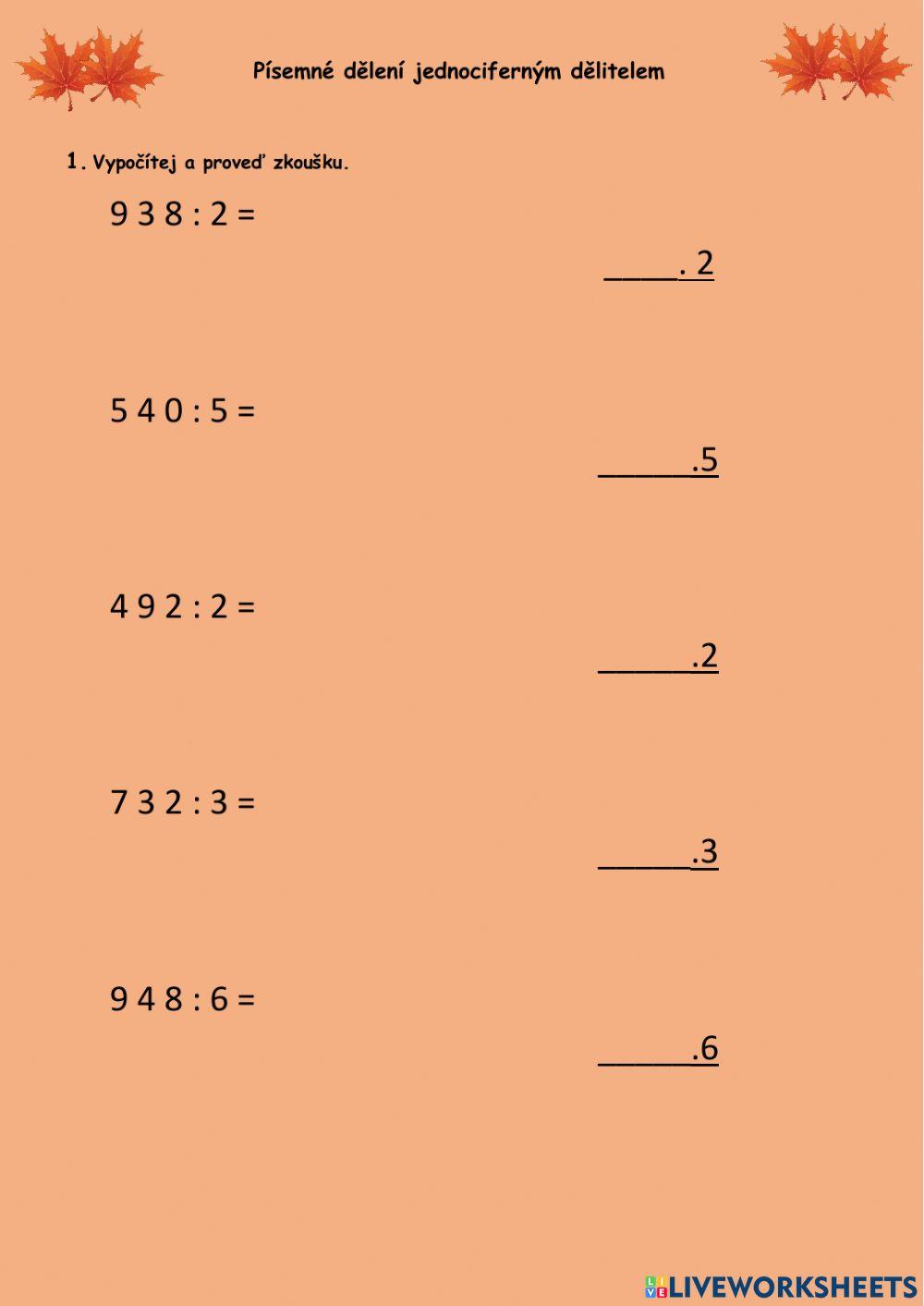 Písemné dělení jednociferným činitelem