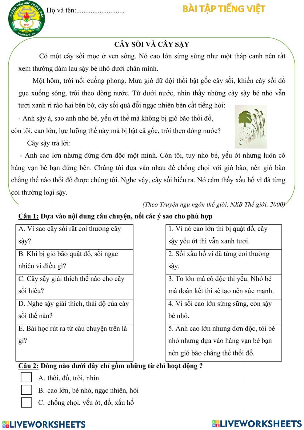 Phiếu Tiếng Việt lớp 3 tuần 8