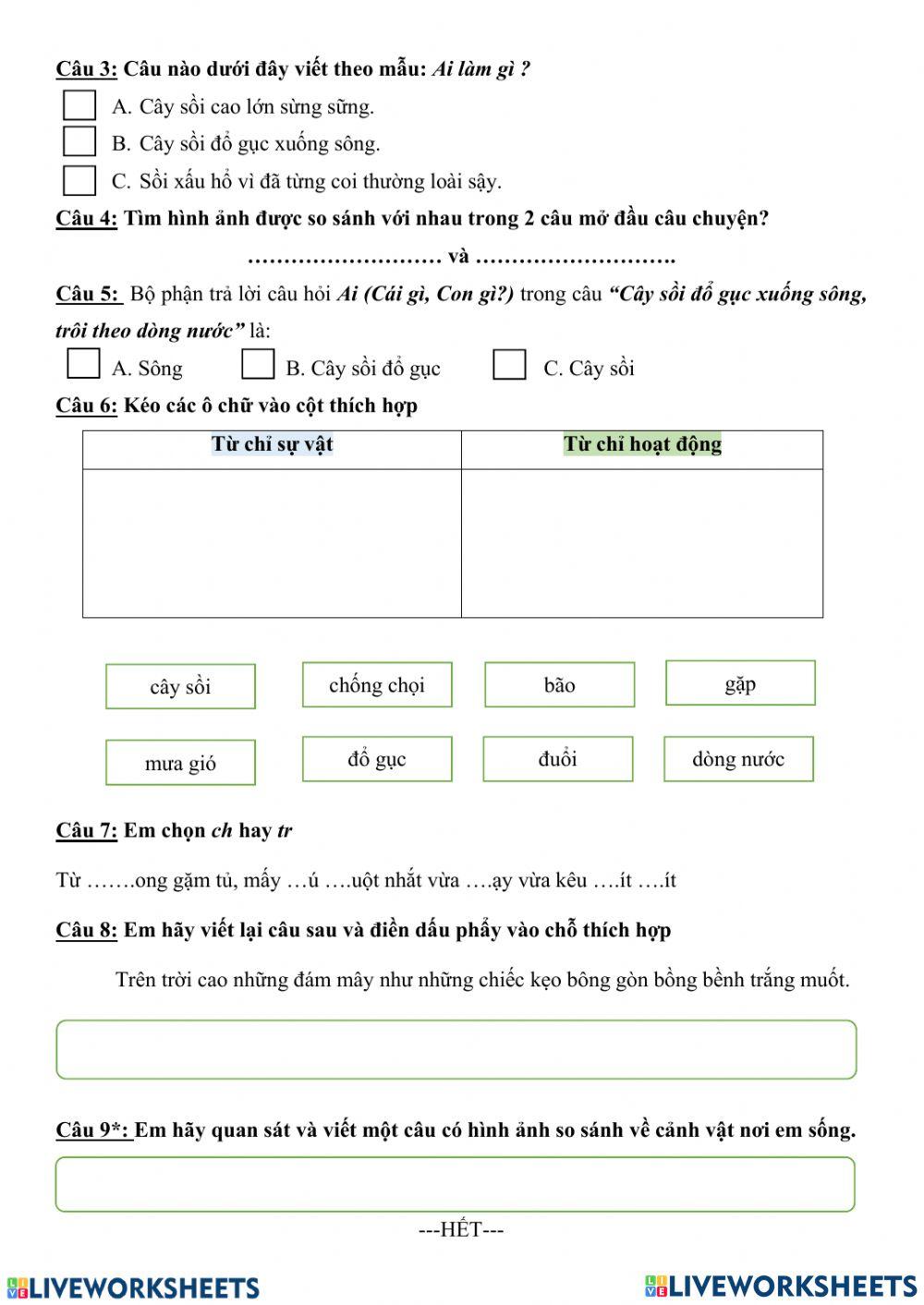 Phiếu Tiếng Việt lớp 3 tuần 8