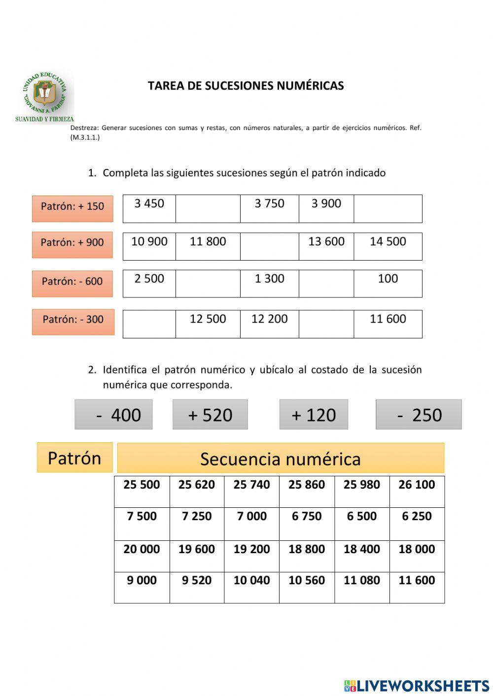 Sucesiones numéricas Sucesiones numéricas