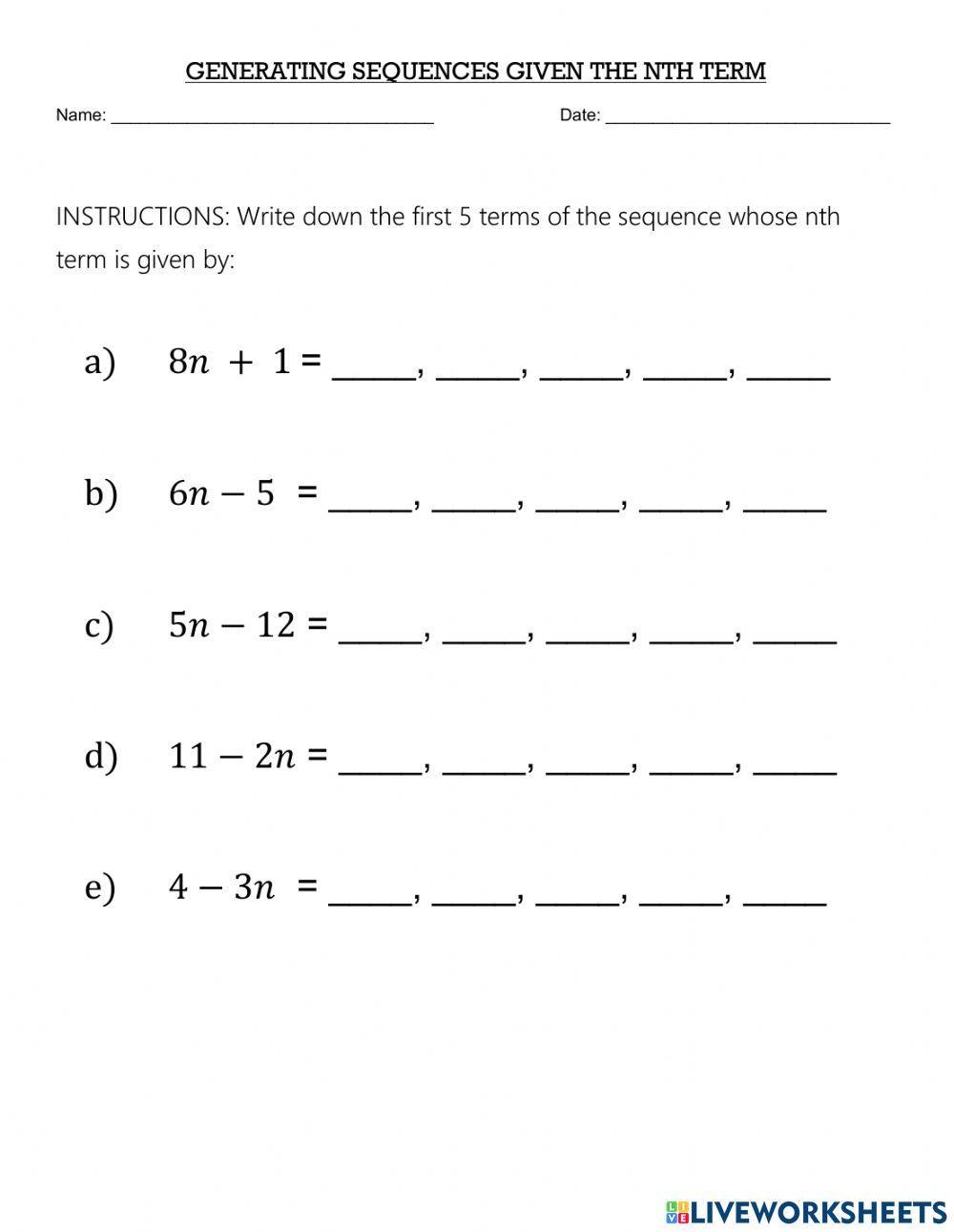 Generating Sequences Given the Nth Term