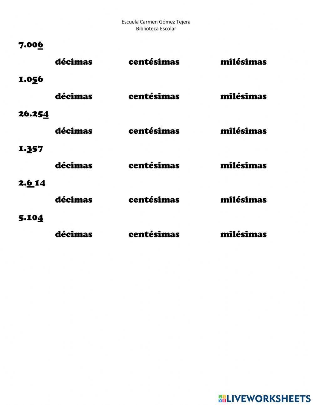 Identificar lugar decimal