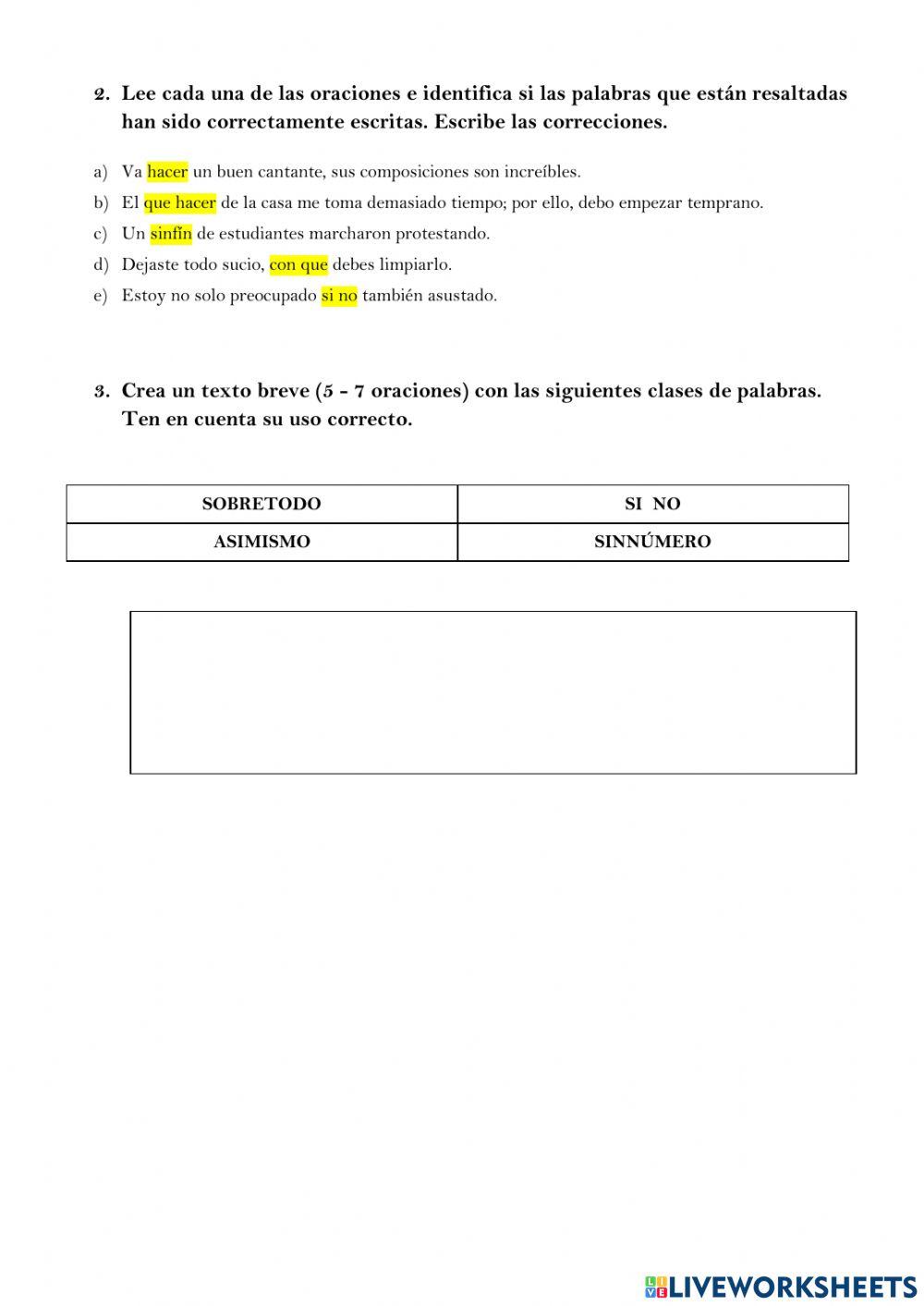 Palabras juntas y separadas