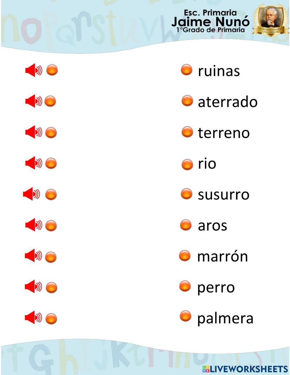 Escucha el audio y une-lo a la palabra