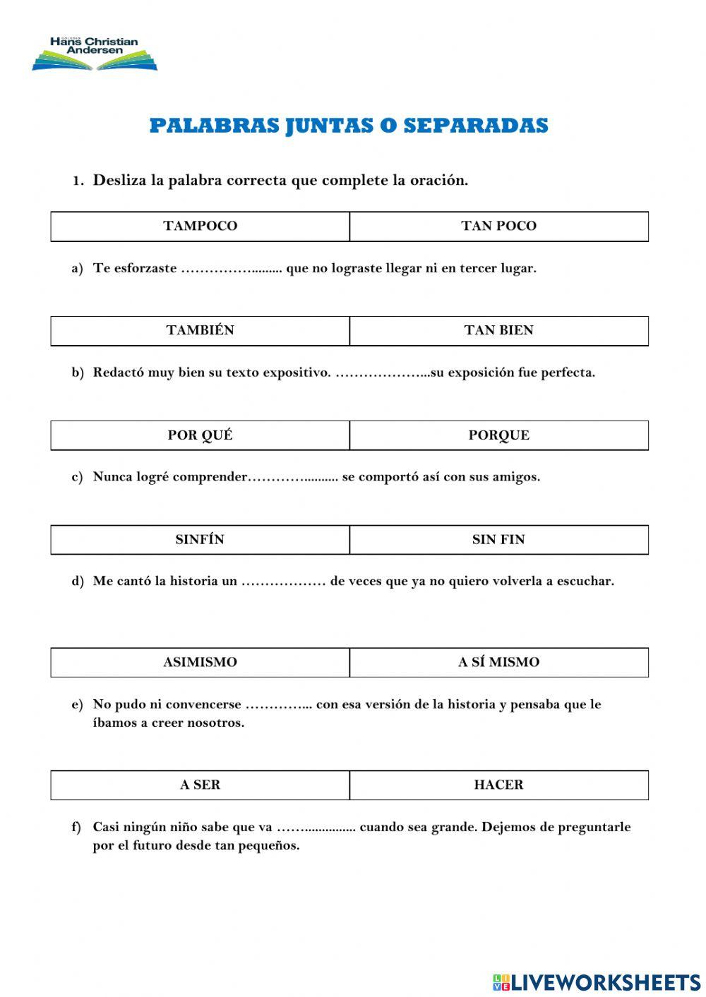 Palabras juntas y separadas