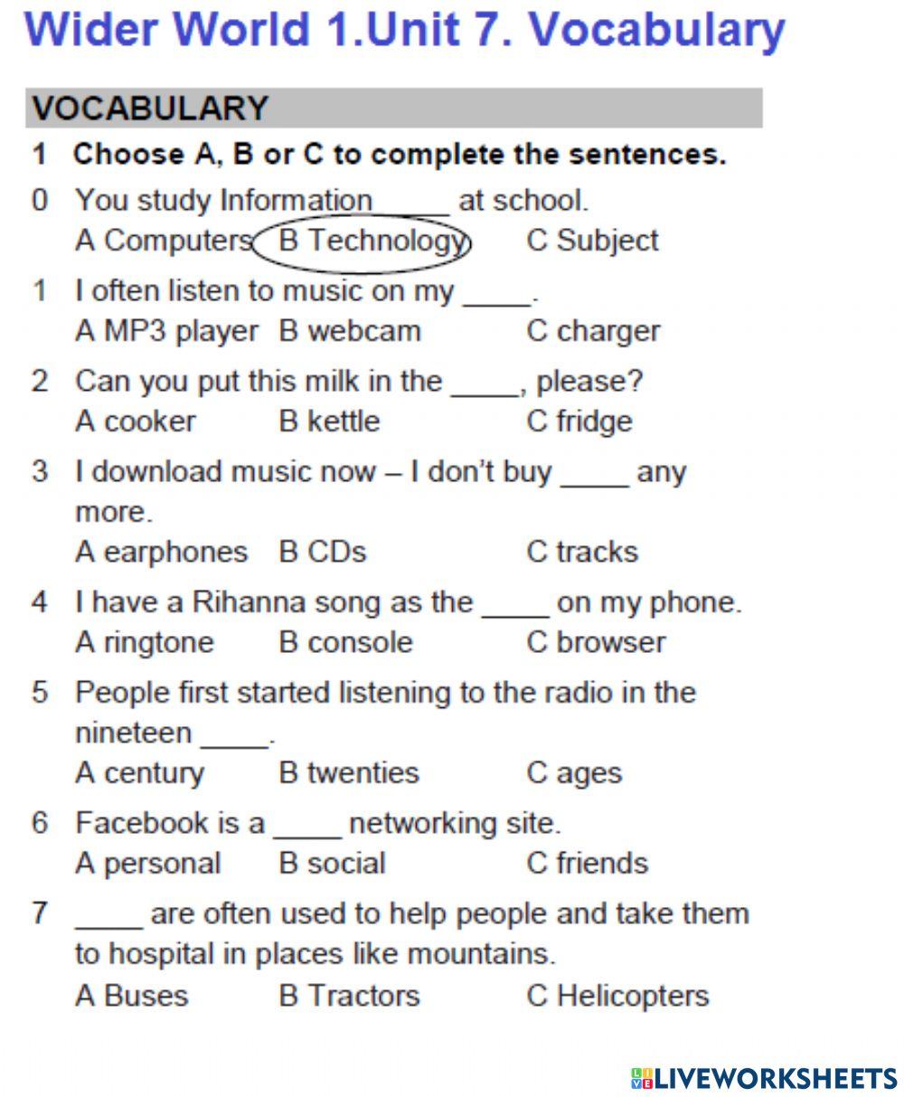 Wider World 1. Unit 7. Vocabulary