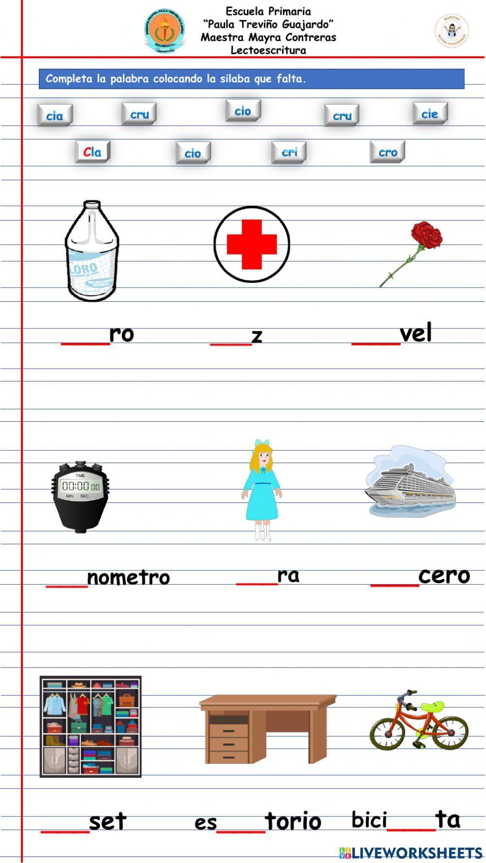 Silabas trabadas Cl y Cr