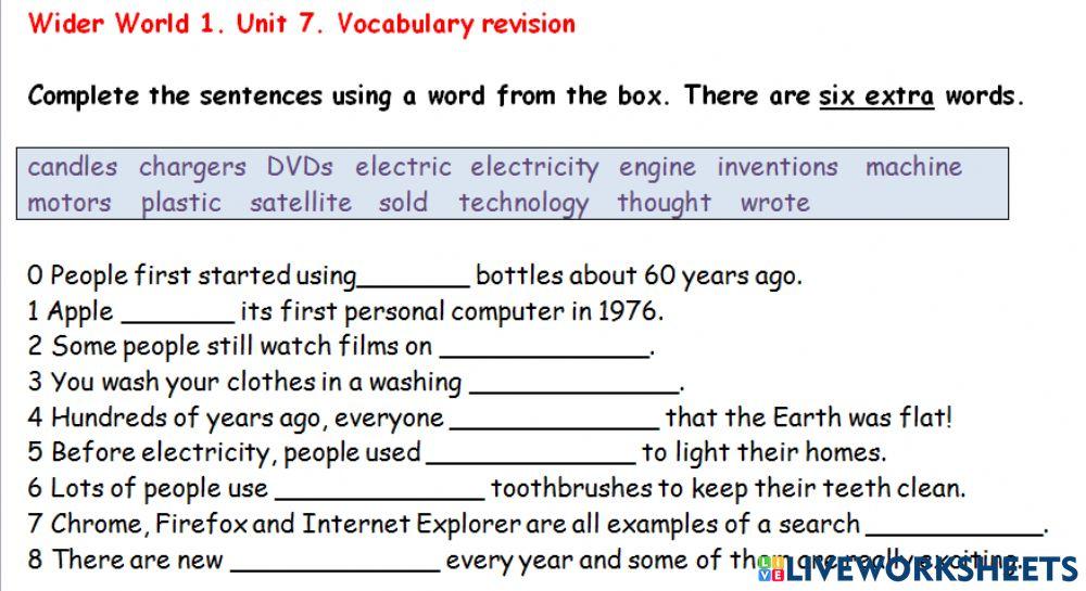 Wider World 1.Unit 7.Vocabulary revision