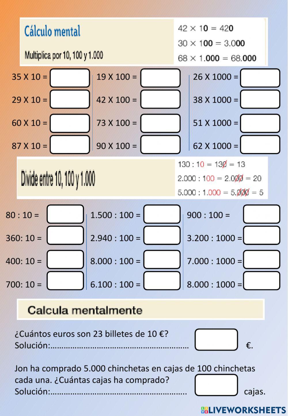 Cálculo mental 4º Ud 3