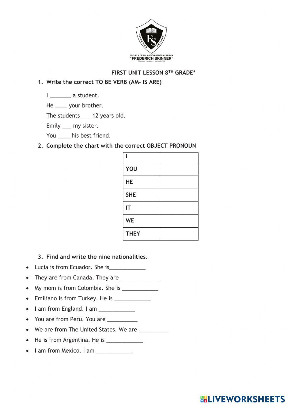 Ferst unit lesson 8th-