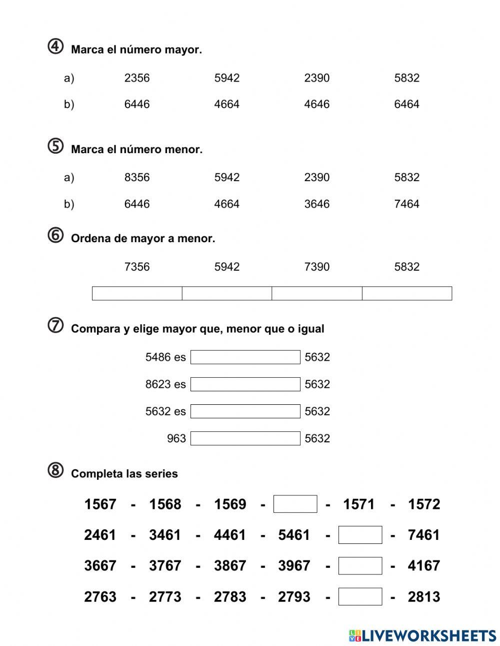 Numeración 4 cifras