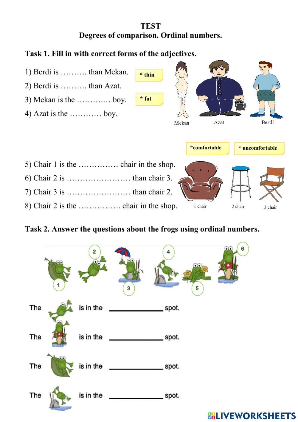 TEST. Degrees of comparison. Ordinal numbers.