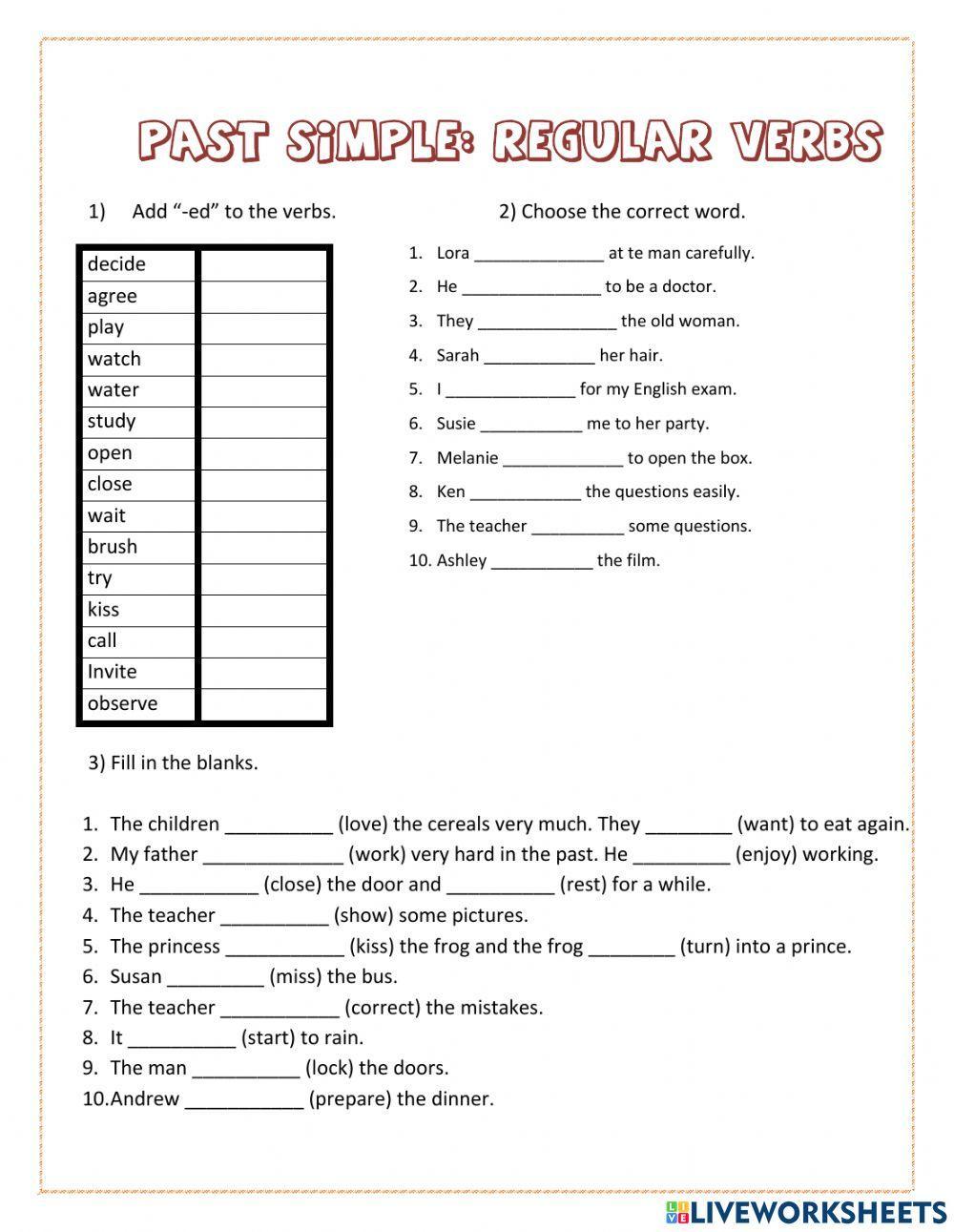 Prepare 2 past simple regular verbs