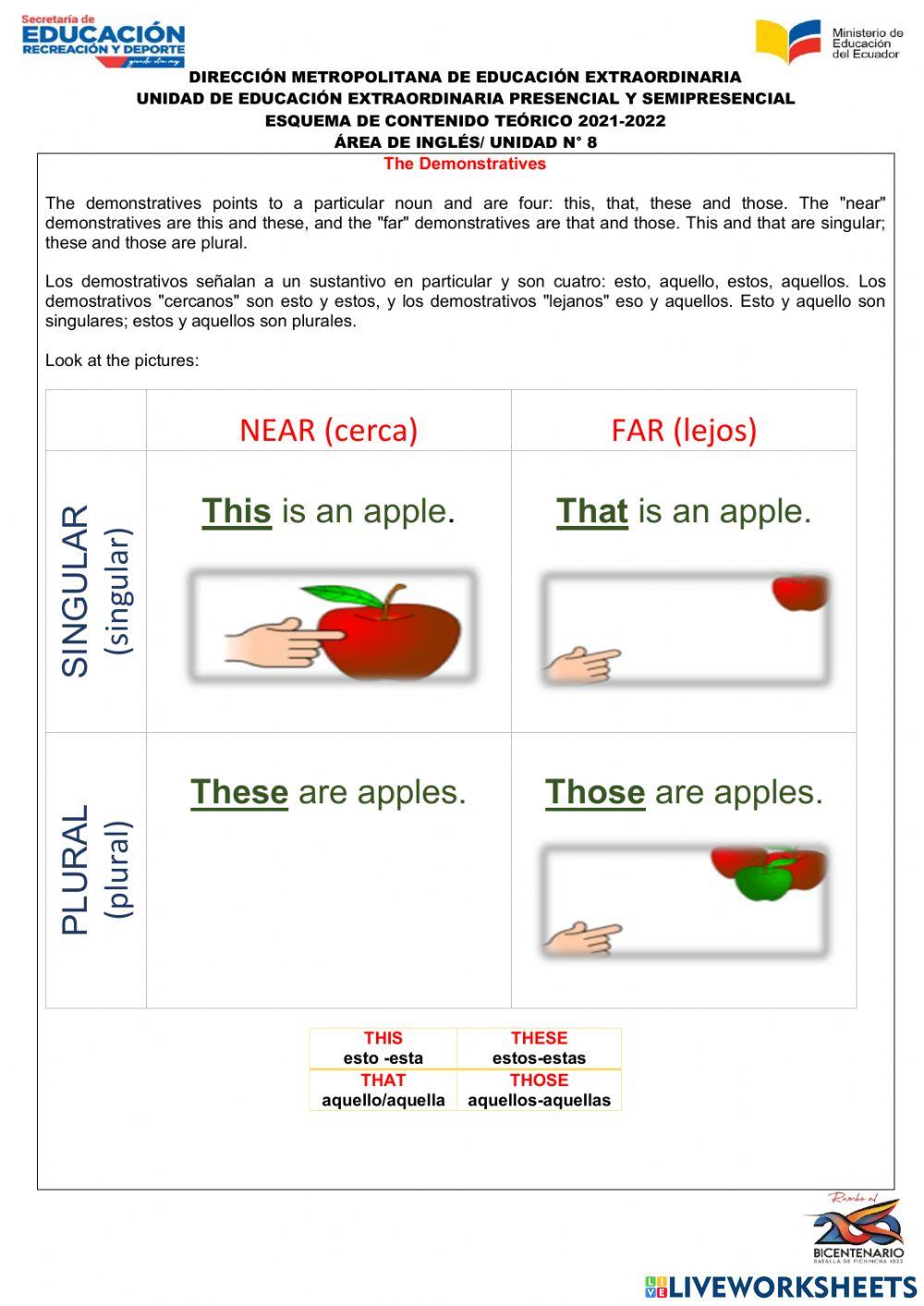 UNIDAD 8 Inglés The demonstratives