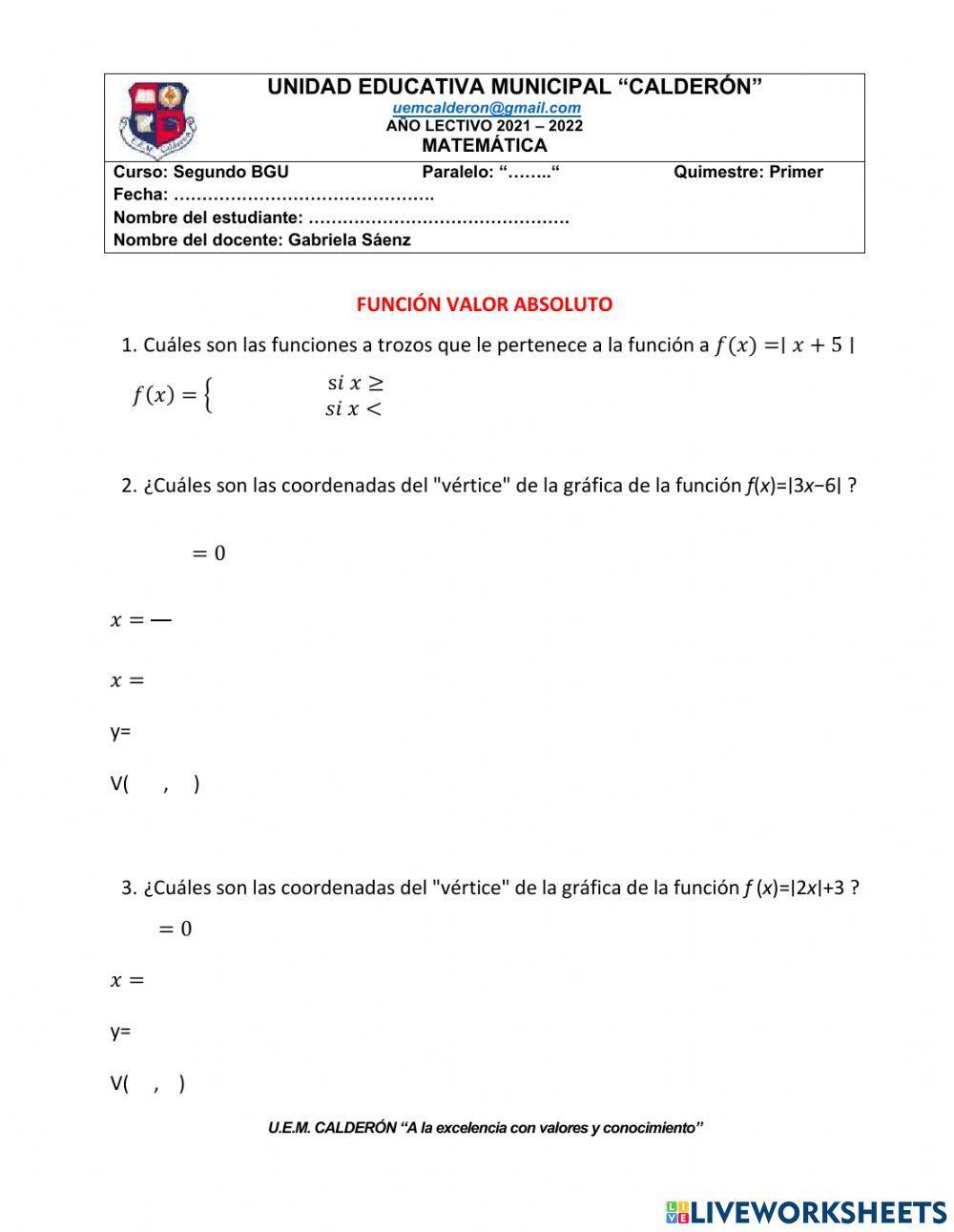 Función Valor Absoluto