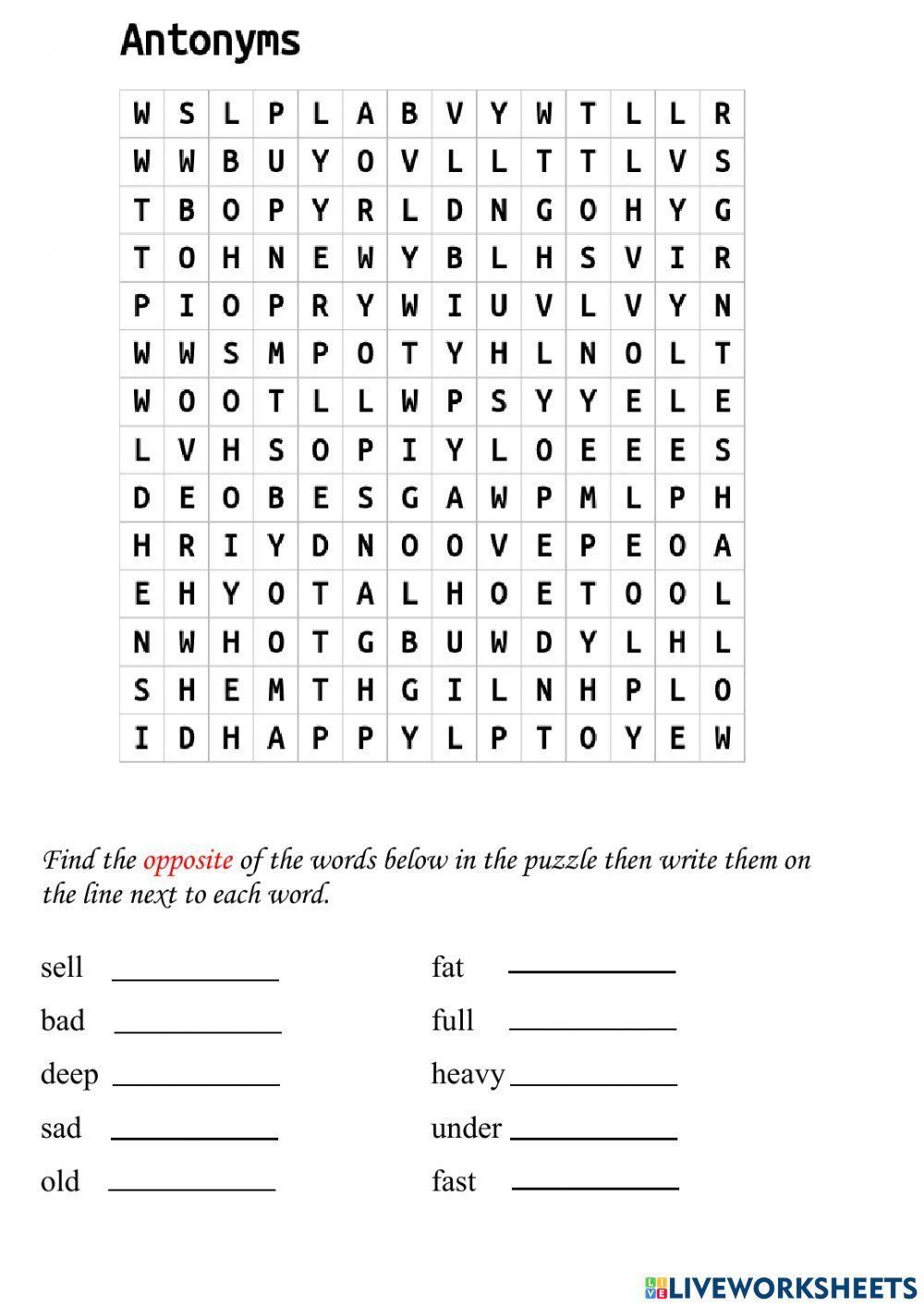Antonyms Word Search