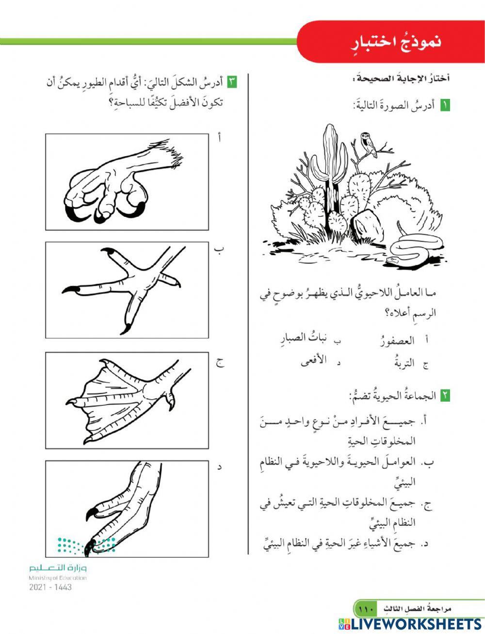 مراجعة الفصل الثالث (التفاعلات في الأنظمة البيئية )