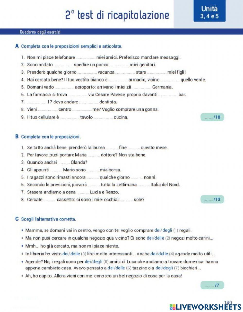 Test di ricapitolazione unità 3 4 5