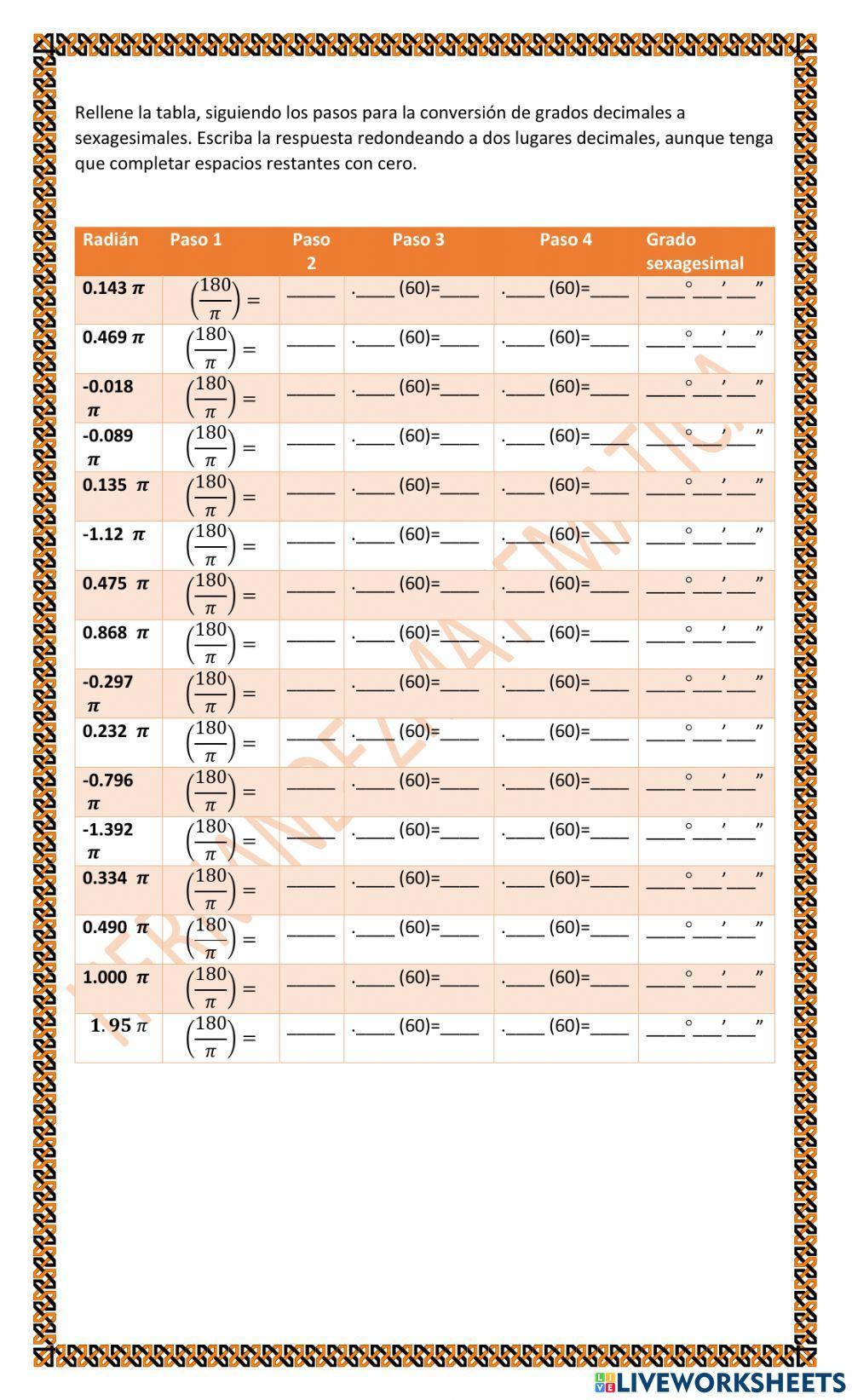 TRIG 1.C.2.d Cambiar de radianes a grados sexagesimales