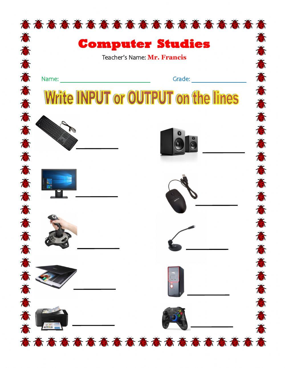 INPUT OUTPUT DEVICES worksheet Live Worksheets