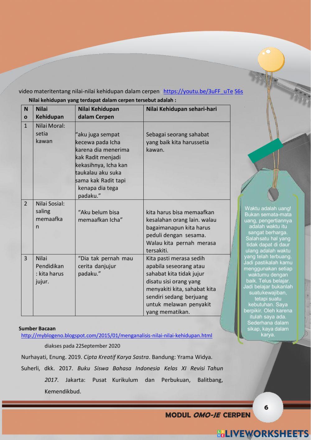 Nilai kehidupan cerpen kd 3.8