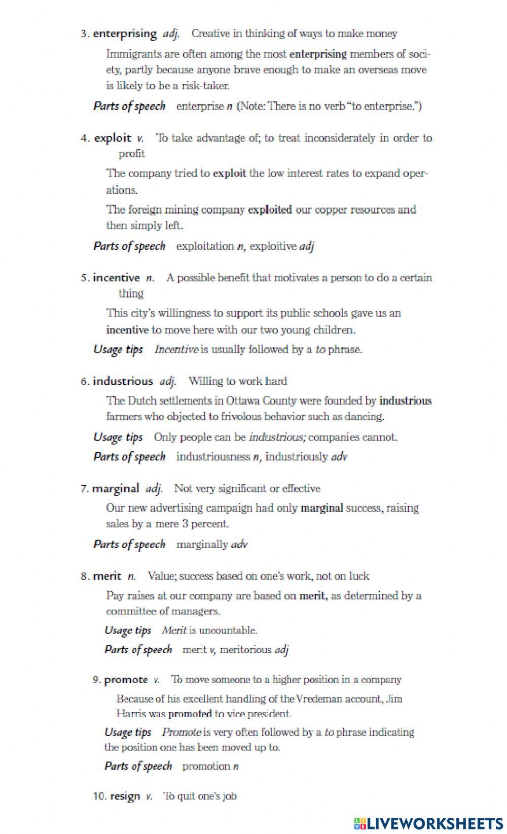 Vocabulary ITP L22 and L23