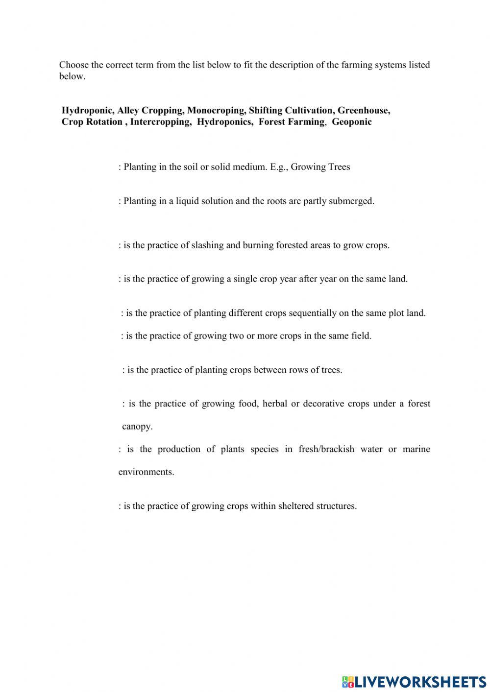 Plant Farming systems