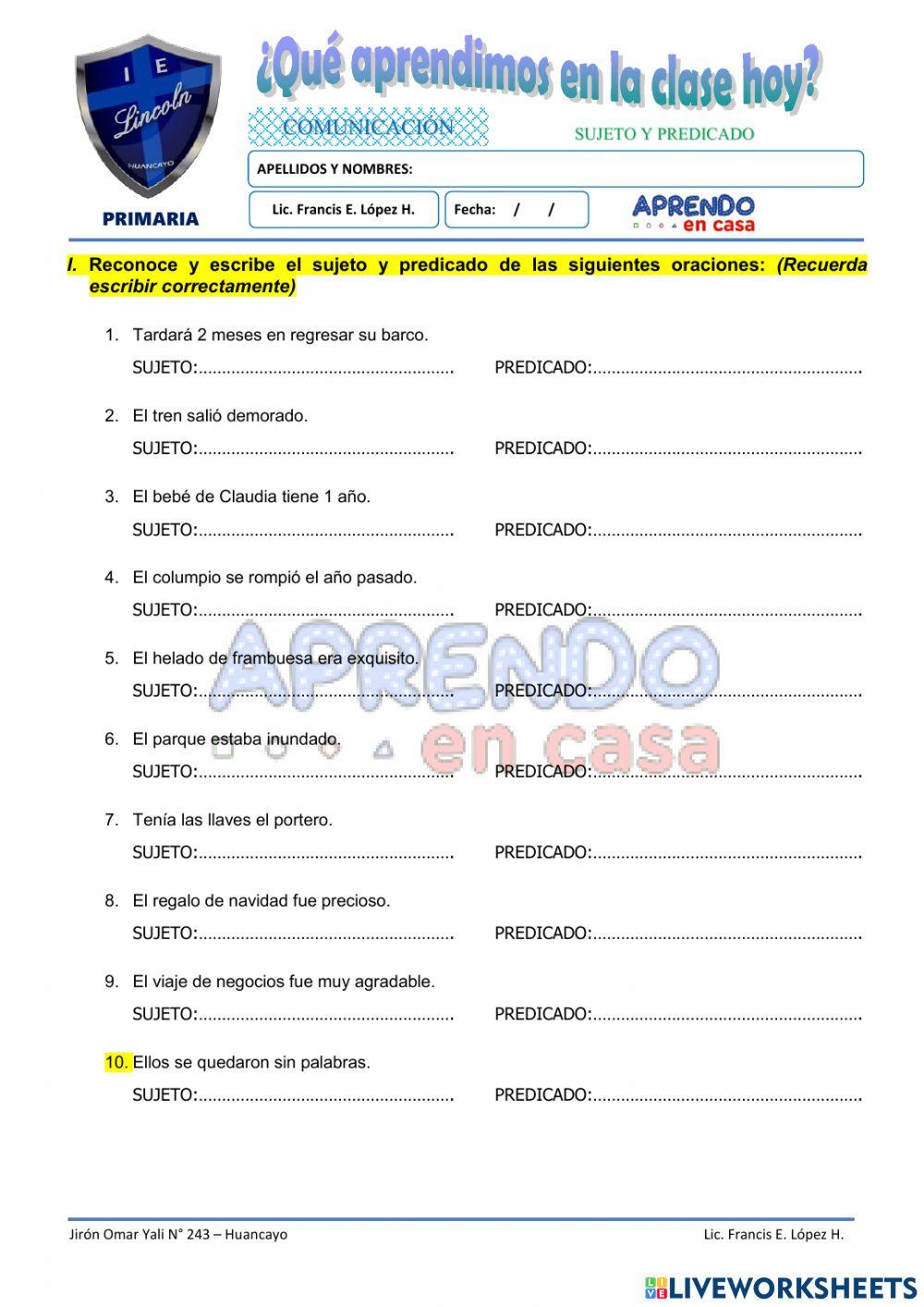 Reconoce el sujeto y predicado