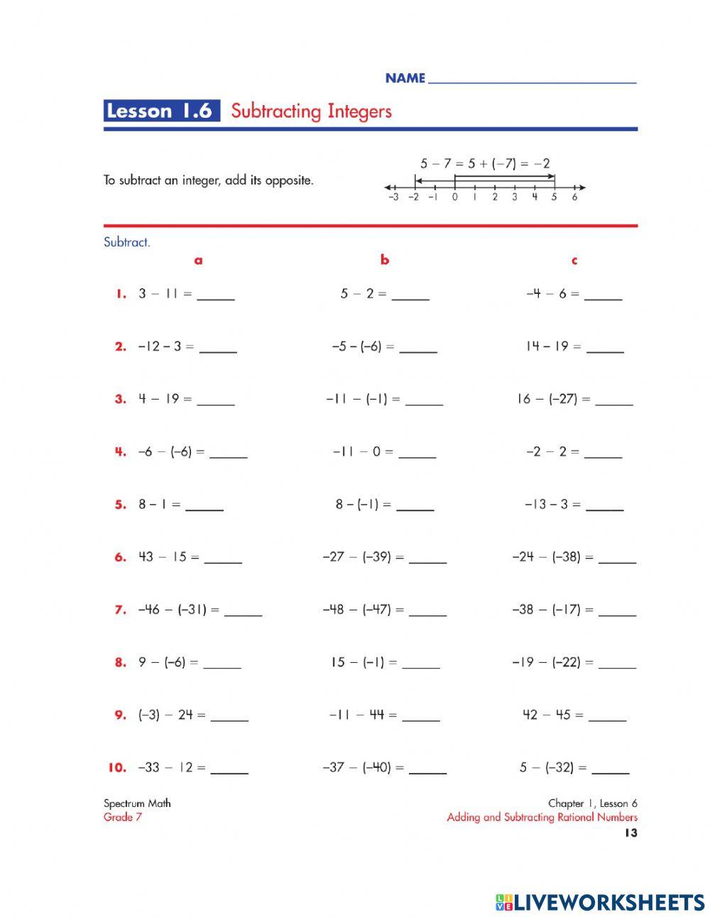 Subtracting Integers I