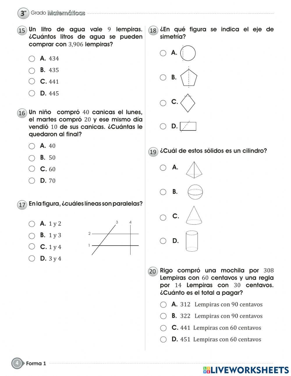 Prueba de fin de grado - Tercer grado Math