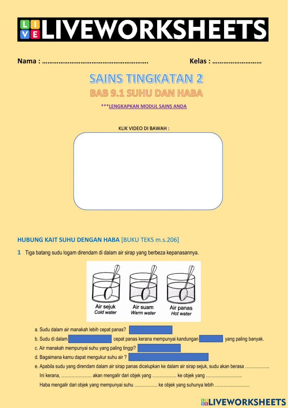 Sains Tingkatan 2 Bab 9.1 Hubung Kait Suhu dengan Haba
