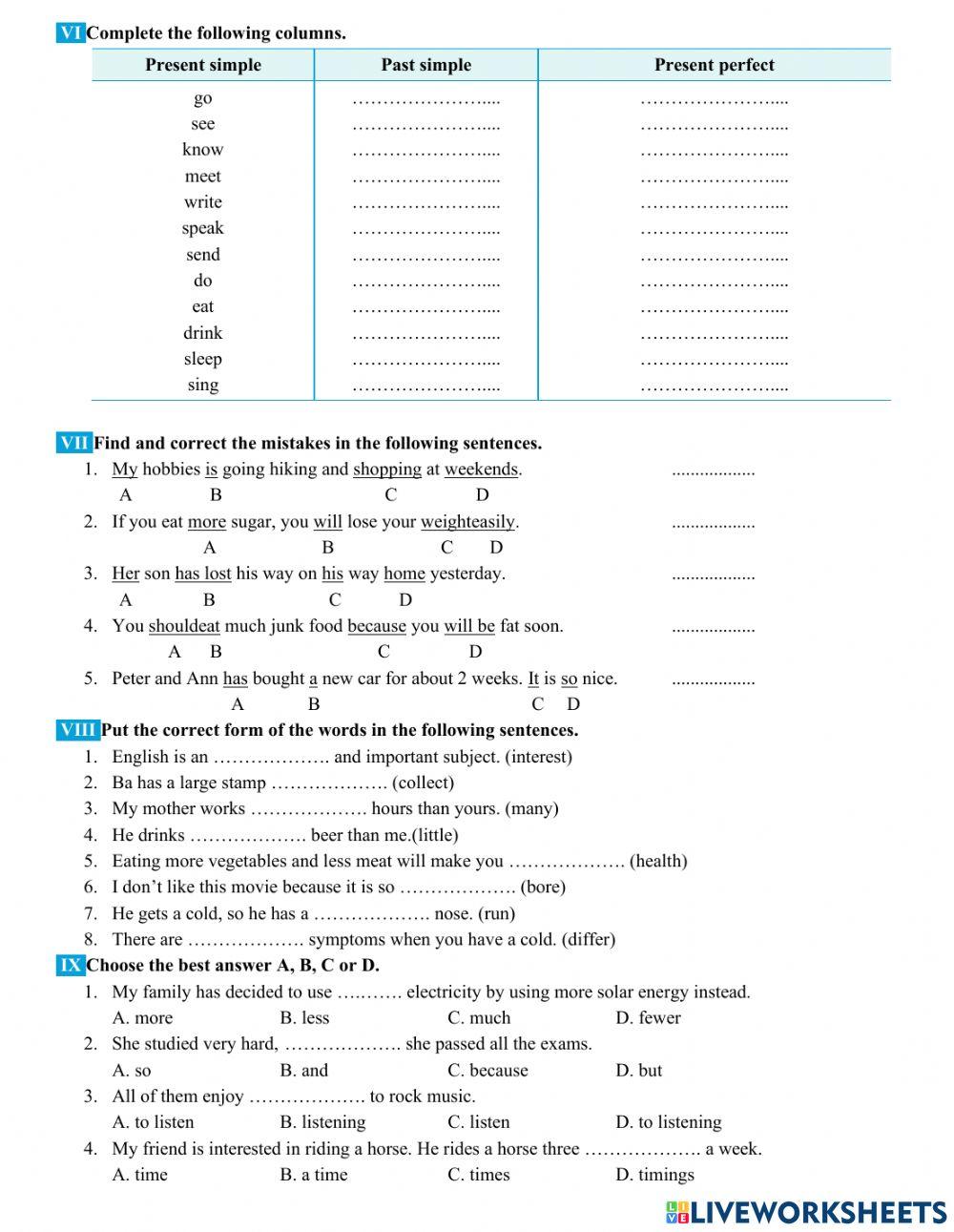 Test  - Class 7 - Review 1 (Unit 1,2,3 - Basic)