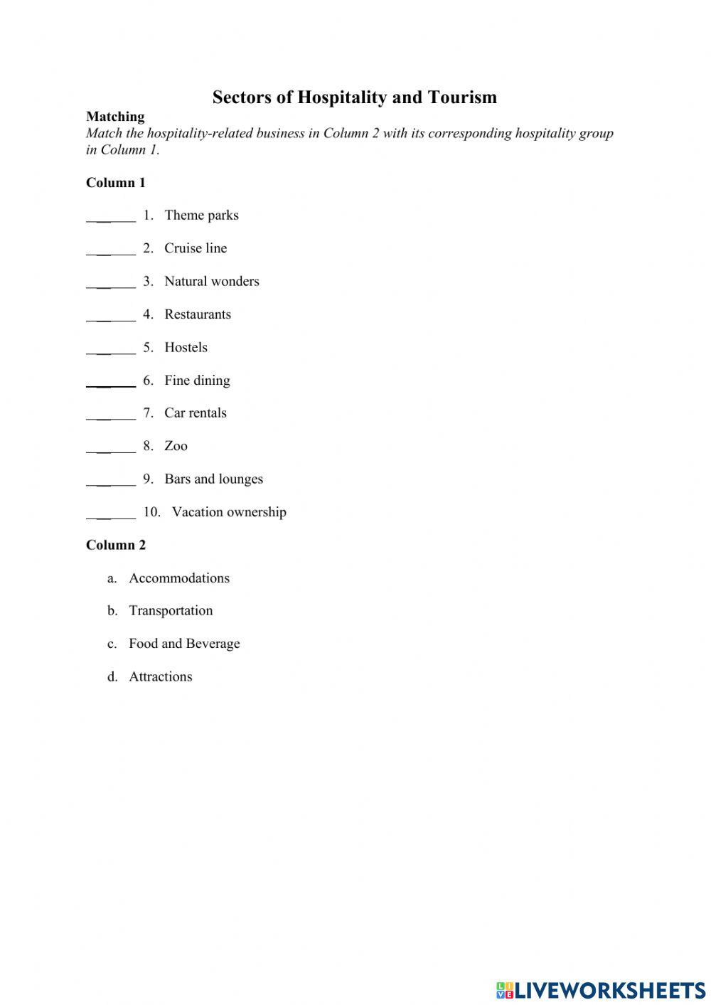 Sectors of Hospitality and Tourism