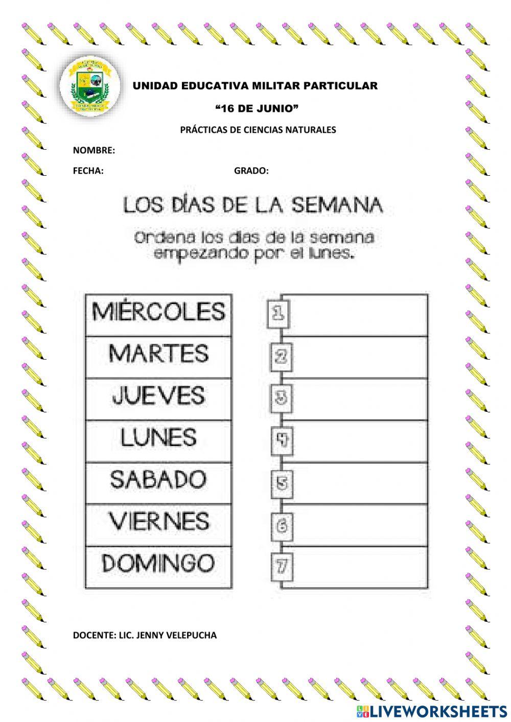 Los dias de la semana interactive exercise for SEGUNDO EGB Live