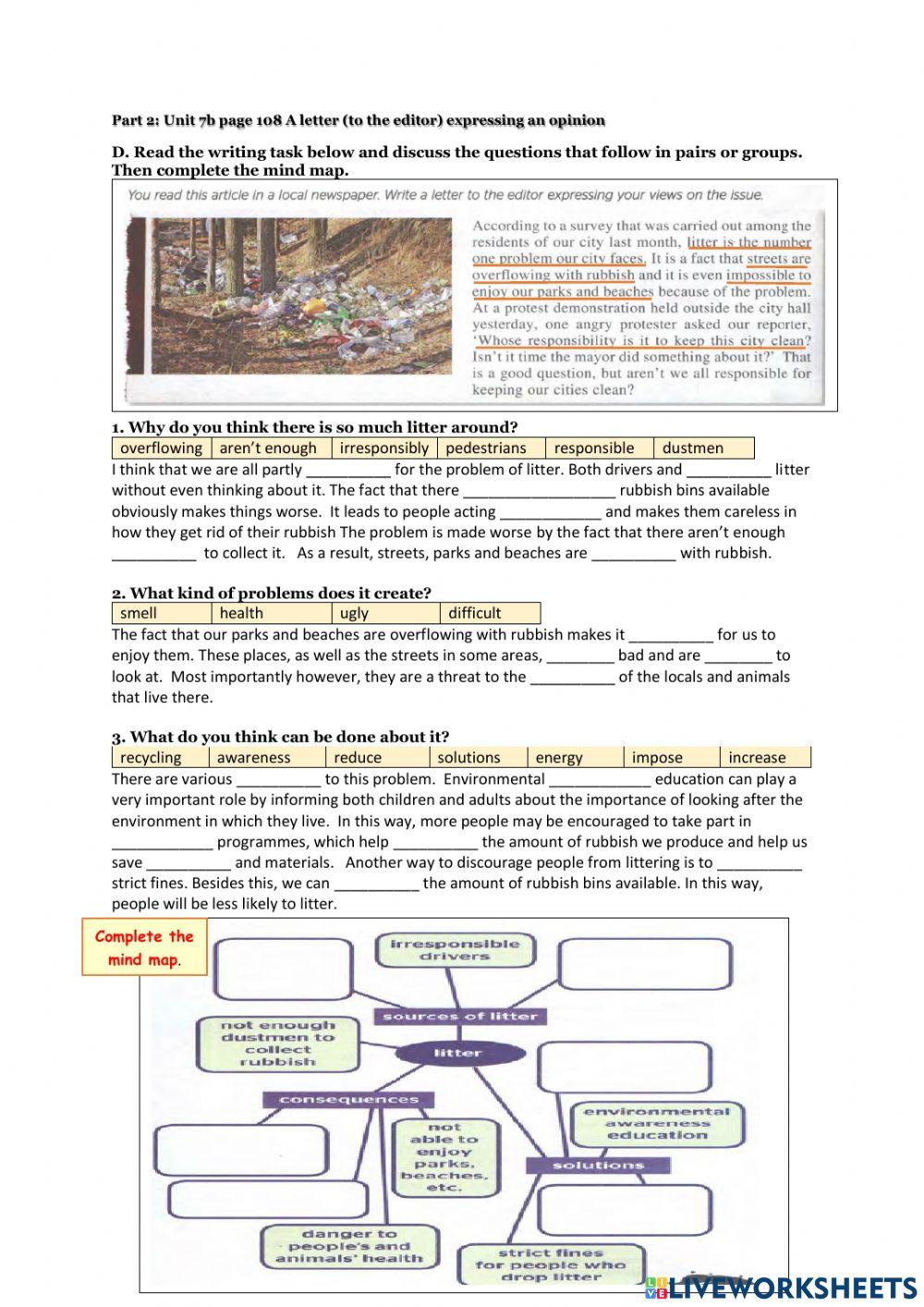 Unit 7b page 109 A letter expressing an opinion