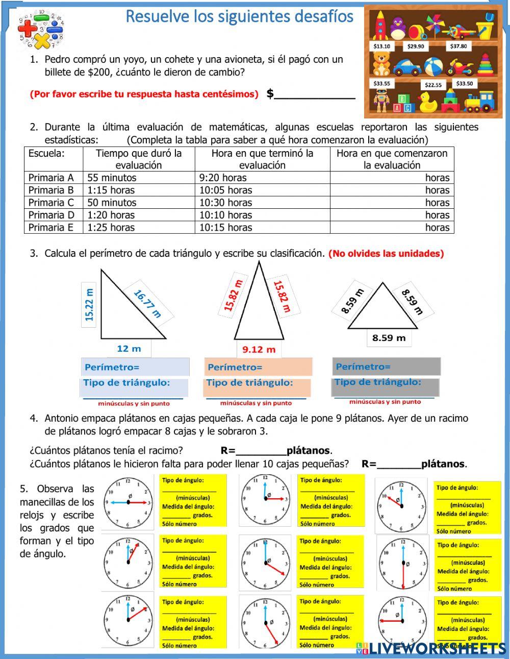Desafíos 4°.7 (sumas y restas con decimales, perímetro y ángulos)