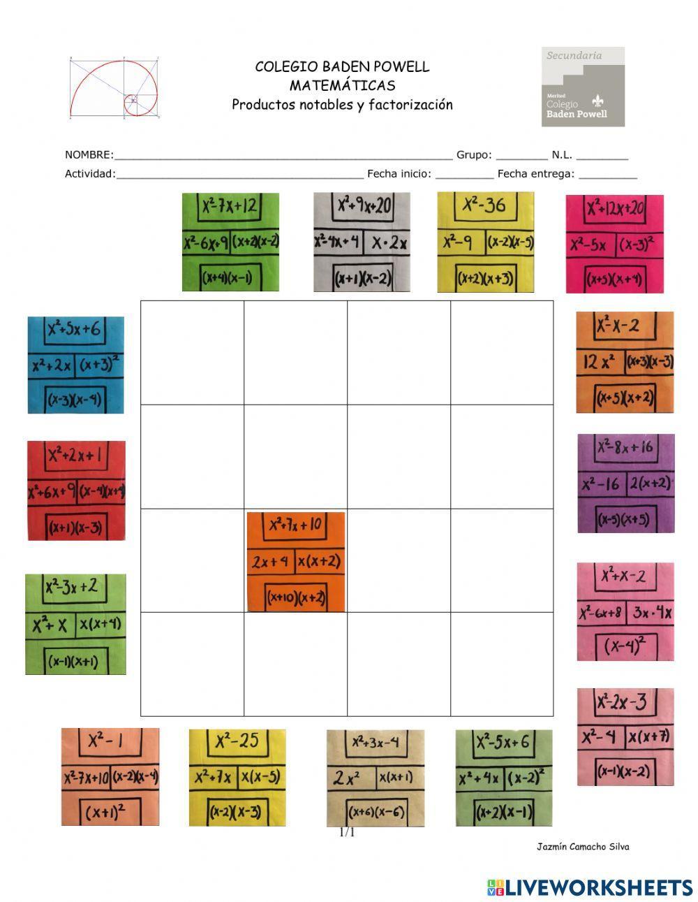 Productos notables y factorización
