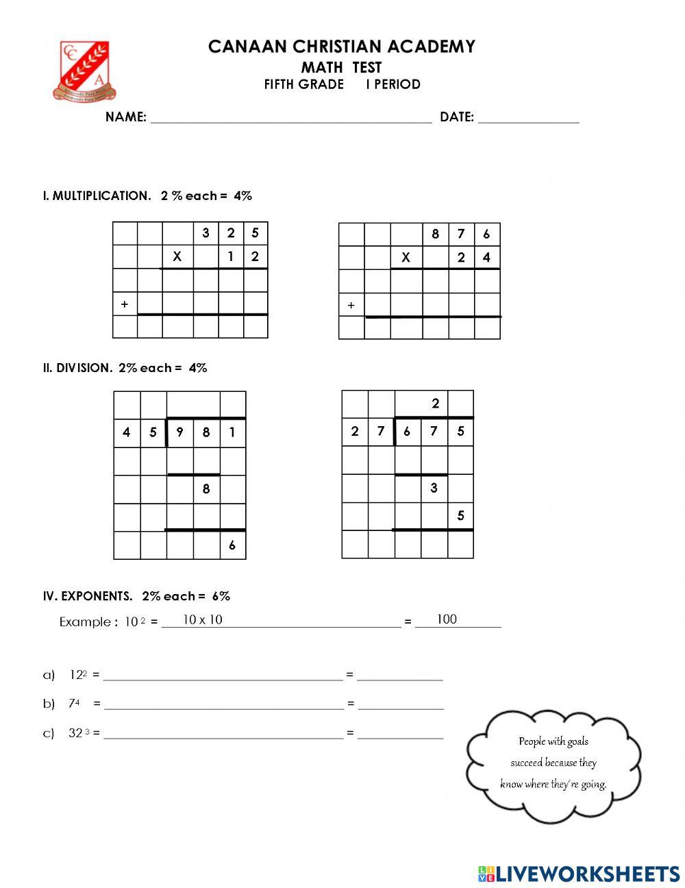 Math online exercise for fifth | Live Worksheets