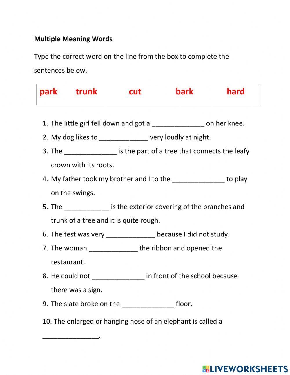 Multiple Meaning Words Multiple Meaning Words