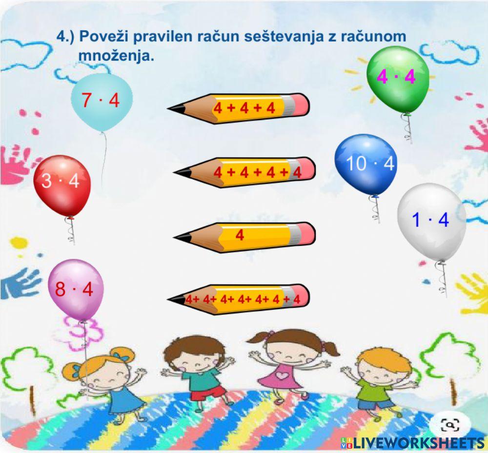 Poštevanka števila 4