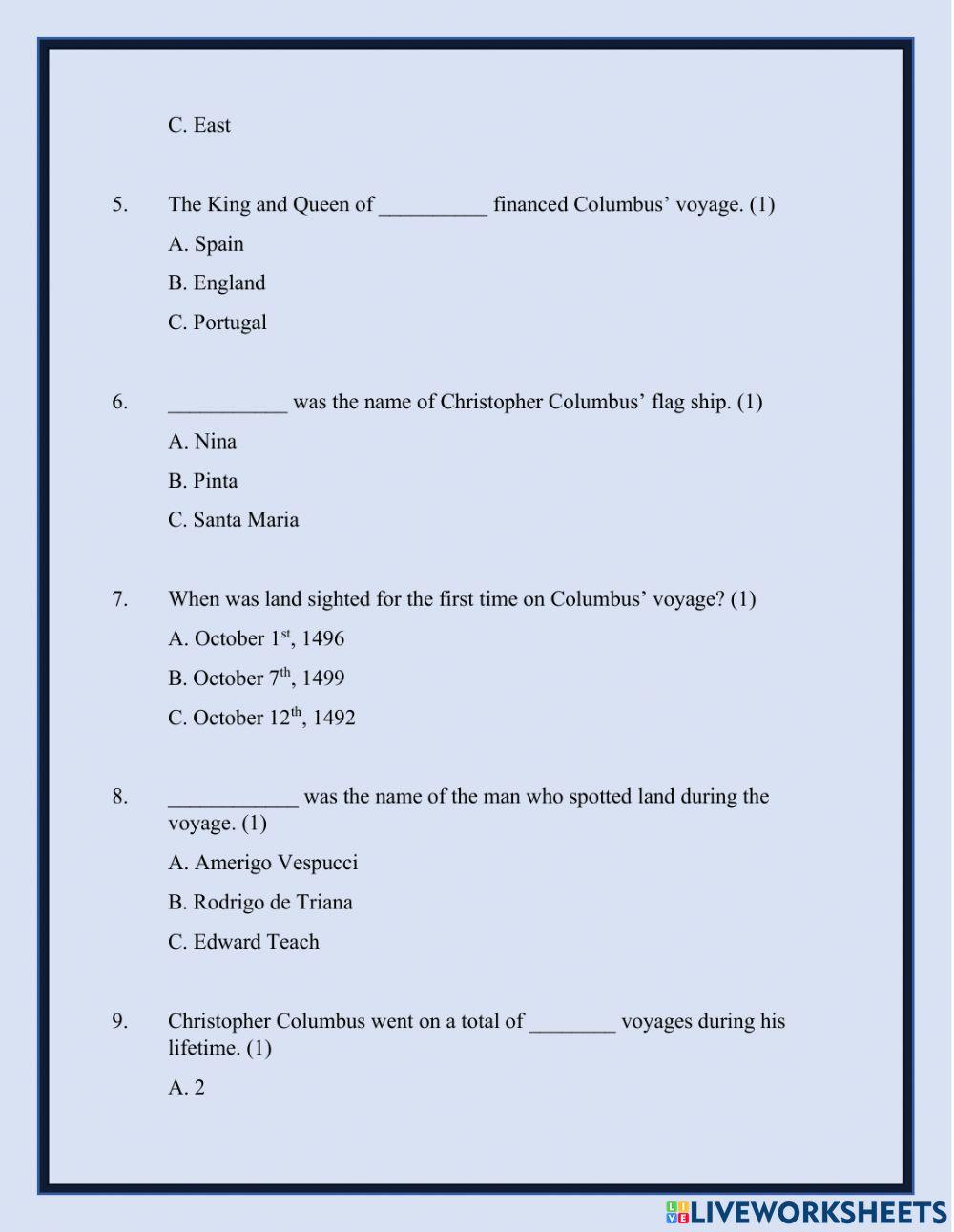 Quiz 3- Christopher Columbus