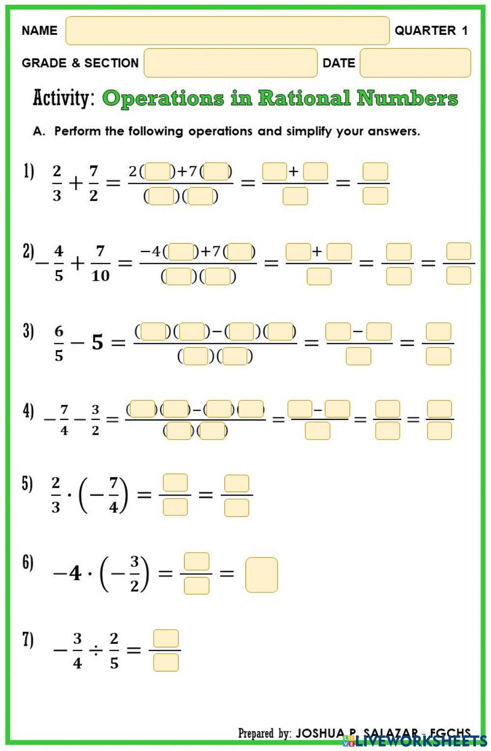 Operations on Rational Numbers