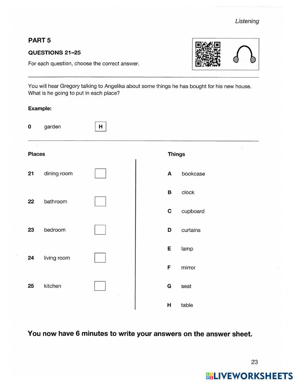ket listening part 5 liveworksheets