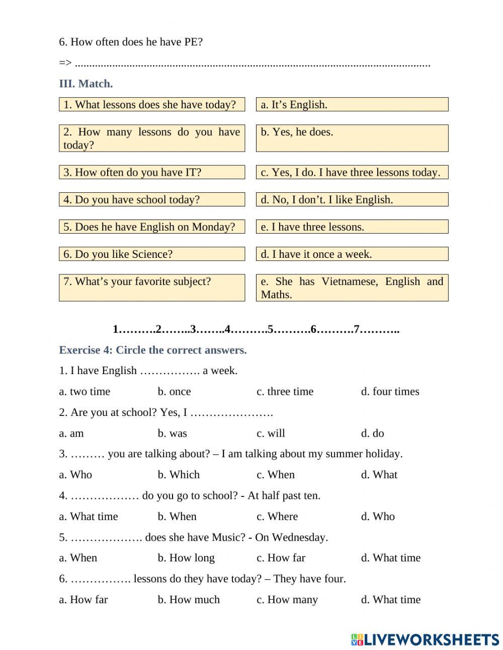 unit 6 How many lessons do you have today?