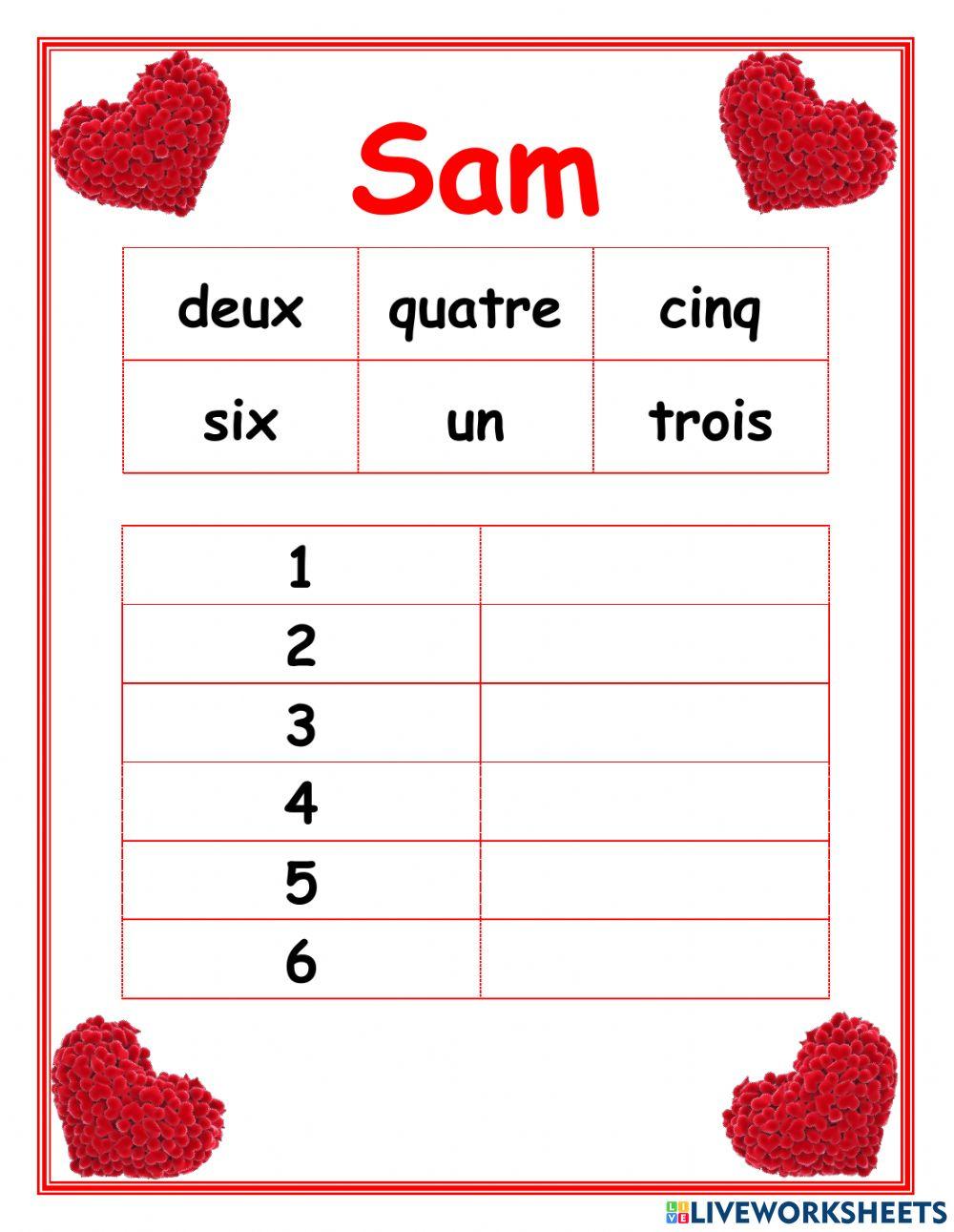 French Numbers 1-6