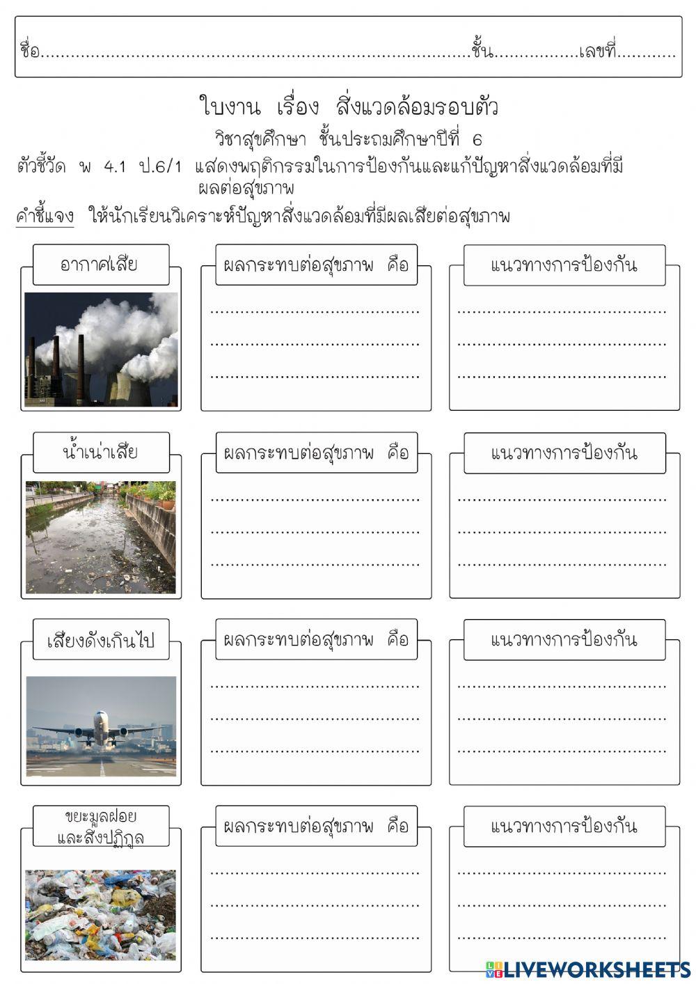ใบงานที่ 1 สิ่งแวดล้อมกับสุขภาพ