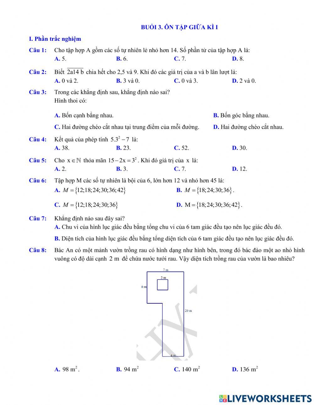 Buổi 3. Ôn tập giữa kì I