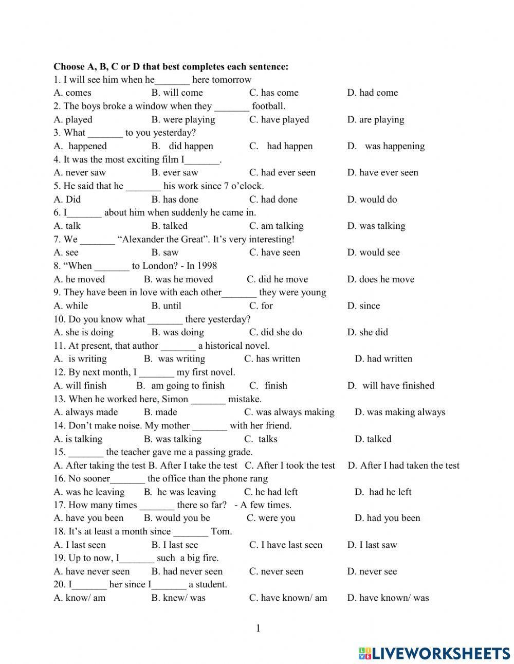 Multiple choice - Verb tenses